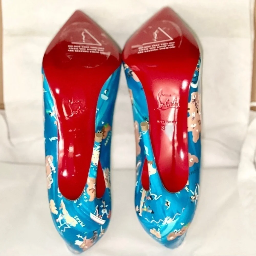 Christian Louboutin Hot Chick pumps 100mm patent blue Greek Odyssey EU36.5